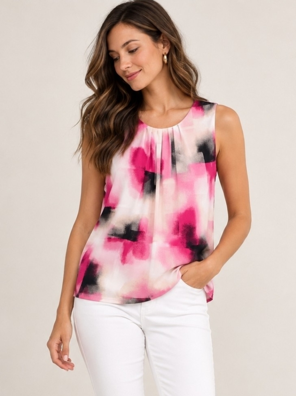Calvin Klein Women’s Large Pink Abstract Print Sleeveless Blouse